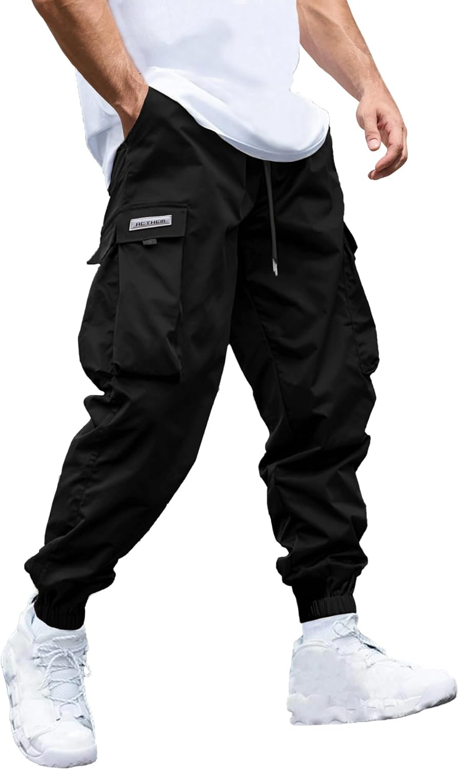 Mens Cargo Joggers Pants Elastic Waist Drawstring Baggy Sweatpants Techwear Pants for Men