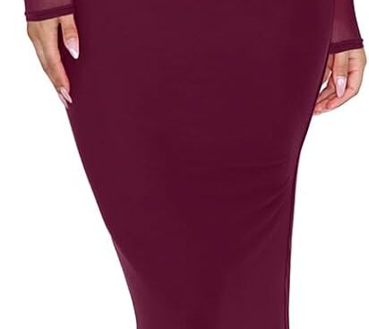 REORIA Women’s Fall Mesh Sheer Long Sleeve Wedding Guest Dress Sexy Floral Bodycon Maxi Long Dresses