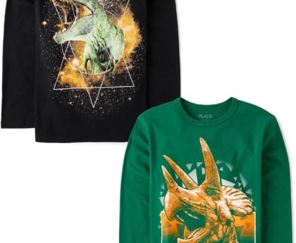 The Children’s Place,Boys,Dino Short Sleeve Graphic T-Shirts,Multipacks,Triceratop/Dino Galaxy 2-Pack,Medium