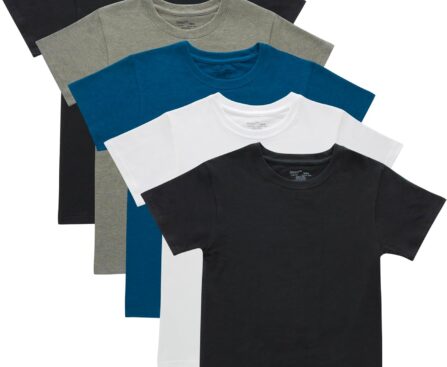 Hanes Boys Originals Crewneck Undershirts Pack, Stretch Cotton, Black & Assorted, 5-Pack