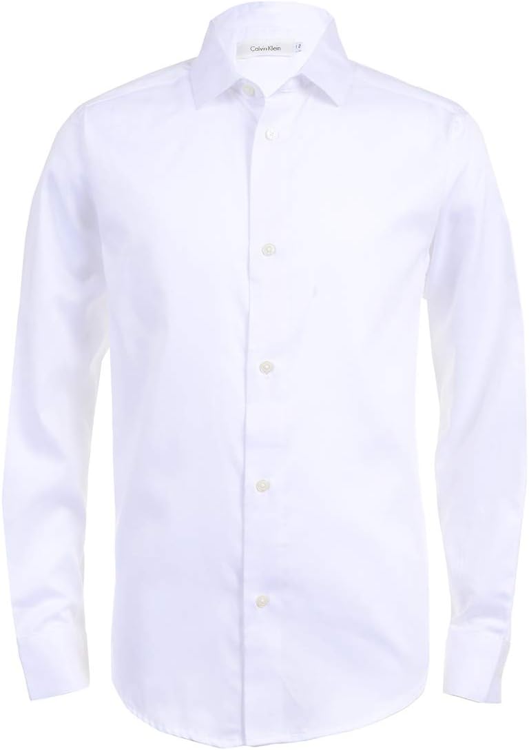 Calvin Klein boys Long Sleeve Sateen Dress Shirt, Button-down Style With Cuffs & Shirttail Hem