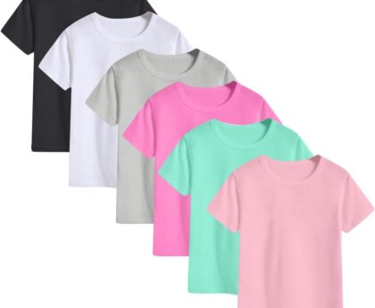 6-Pack Kids Cotton T-Shirts Short Sleeve Basic Tops for Toddlers Boys and Girls