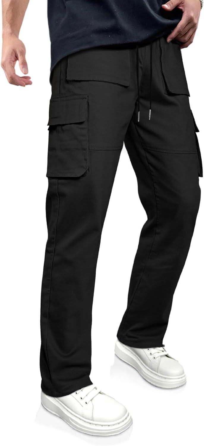 GINGTTO Men’s Casual Cargo Pants Elastic Waist Camo Pants Hiking Joggers