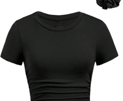 SOLY HUX Girl’s Short Sleeve Crew Neck Slim Fitted Basic T-Shirts Summer Tops with Hair Ties