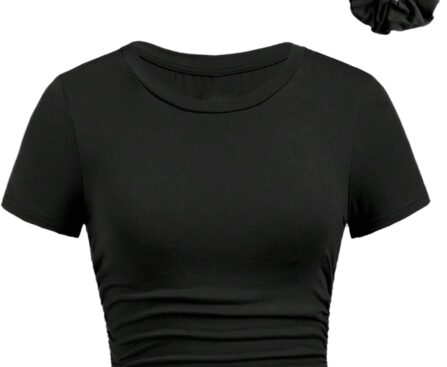 SOLY HUX Girl’s Short Sleeve Crew Neck Slim Fitted Basic T-Shirts Summer Tops with Hair Ties