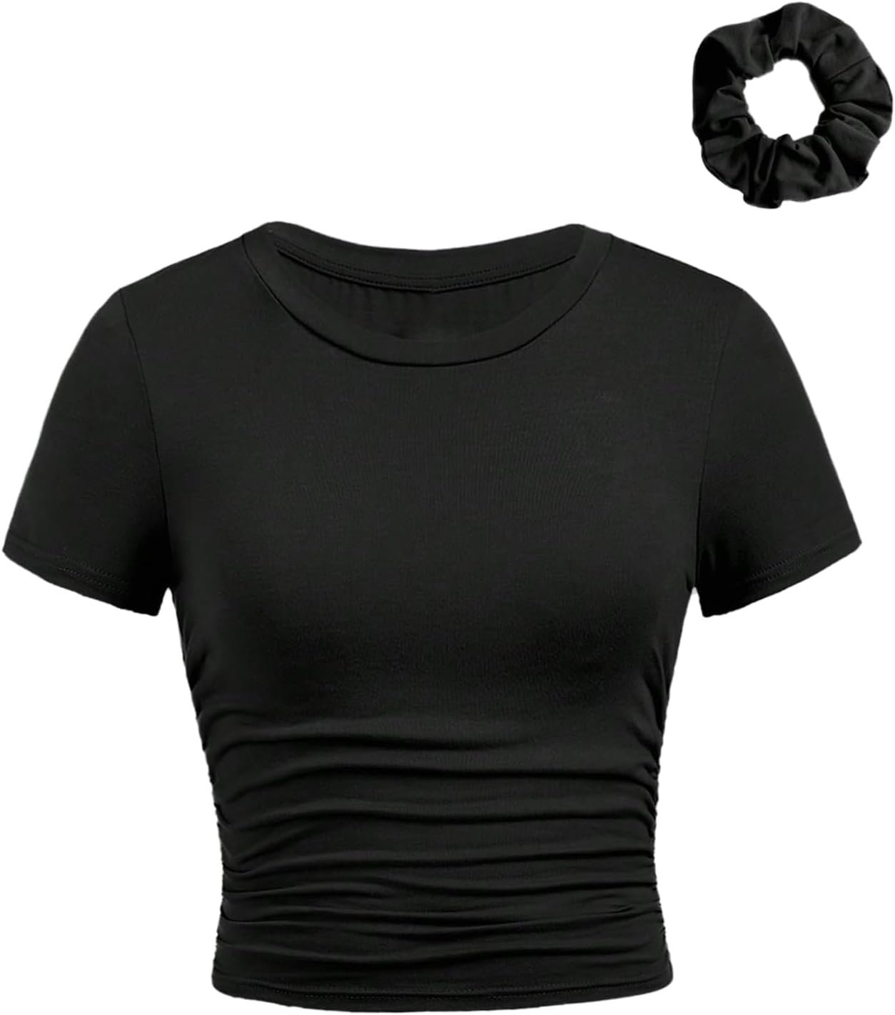 SOLY HUX Girl’s Short Sleeve Crew Neck Slim Fitted Basic T-Shirts Summer Tops with Hair Ties