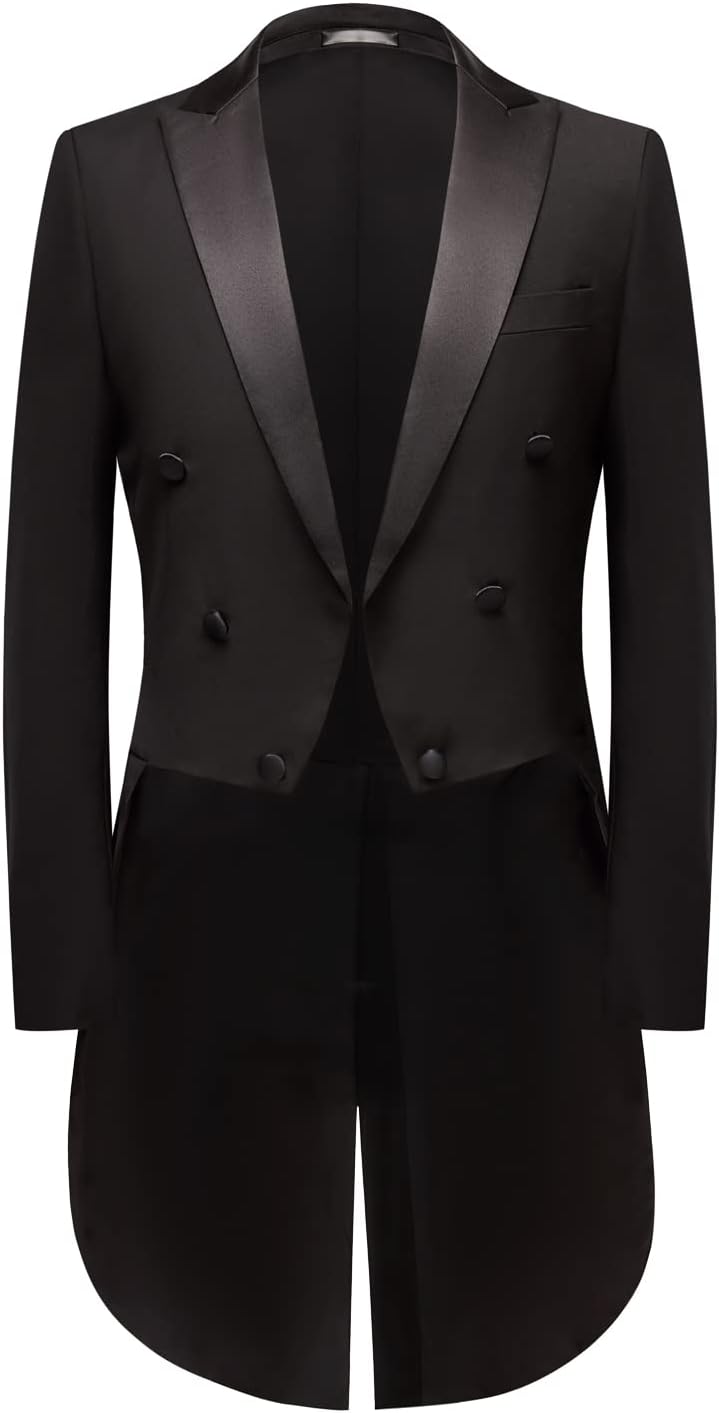MOGU Mens Black Tuxedo with Tails Slim Fit Dress Jacket Coat for Men Casual Wedding