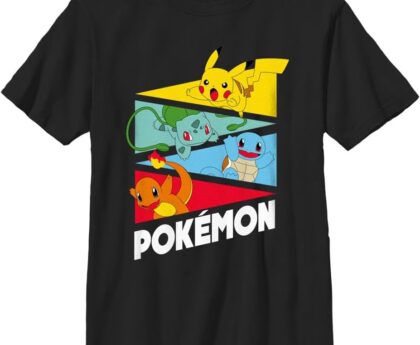 Pokemon Kids Starter Pendents Boys Short Sleeve Tee Shirt