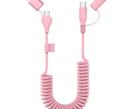 Coiled USB-C and Lightning Cable 2-in-1, 3FT Pink iPhone 15 16 Car Charger Cord, 60W Fast Charging Cable for iPhone 17, Samsung Galaxy, Cute Pink Car Accessories Supports Apple CarPlay & Android Auto