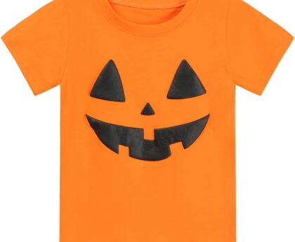 Toddler Little Boy Girl Halloween Shirt Kid Pumpkin Face Glow in The Dark Skeleton Truck Tshirt Short Sleeve Tee Top
