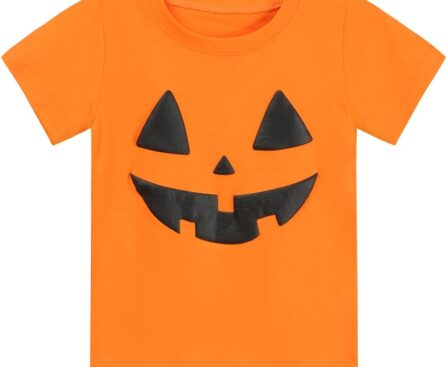 Toddler Little Boy Girl Halloween Shirt Kid Pumpkin Face Glow in The Dark Skeleton Truck Tshirt Short Sleeve Tee Top