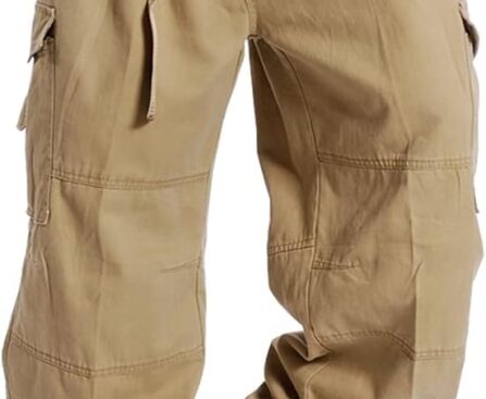 Kinghua Mens Baggy Cargo Pants Casual Loose Fit Elastic Waist Cotton Twill Cargo Pants