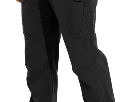 KFUBUO Men’s Lightweight Ripstop Tactical Cargo Pants, Water Resistant Hiking Work Pants Relaxed Fit Black