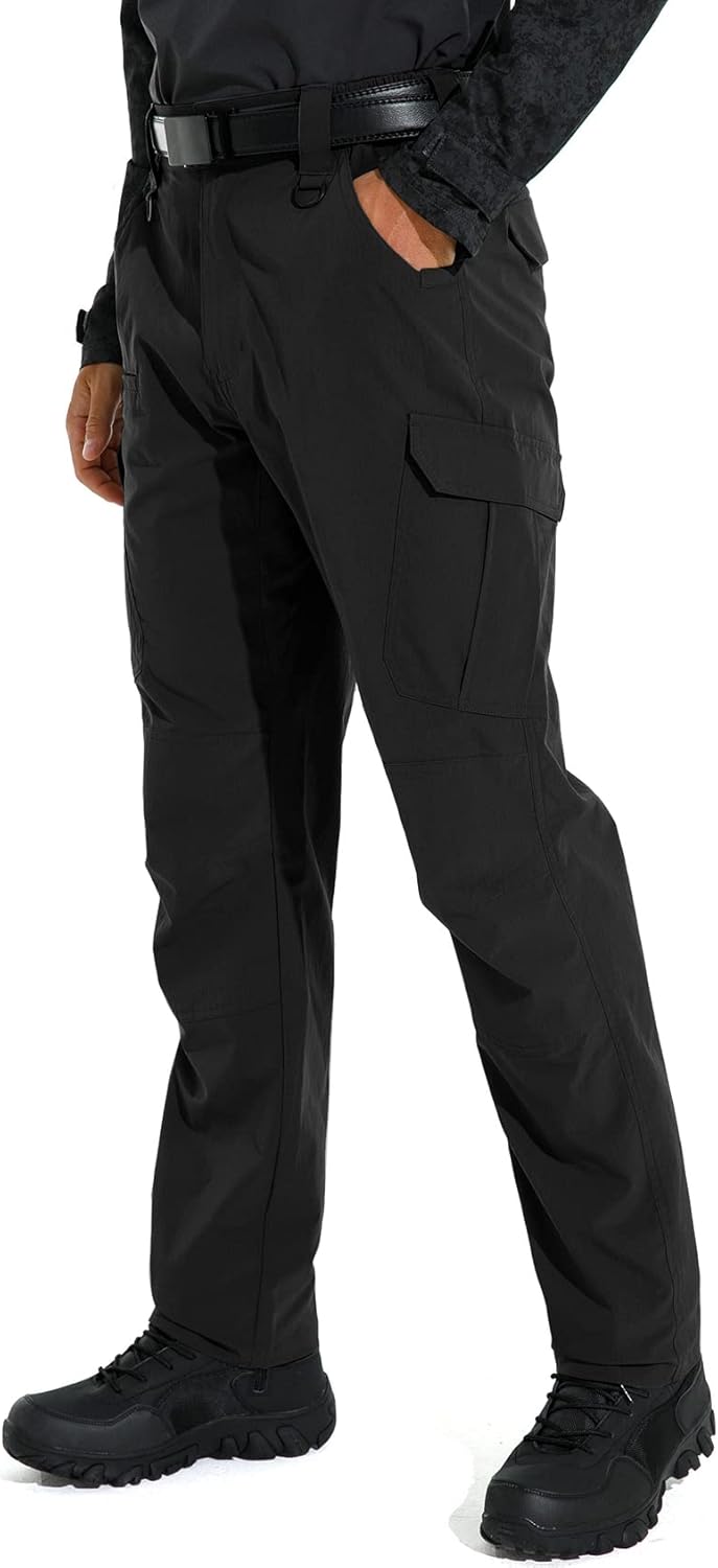 KFUBUO Men’s Lightweight Ripstop Tactical Cargo Pants, Water Resistant Hiking Work Pants Relaxed Fit Black