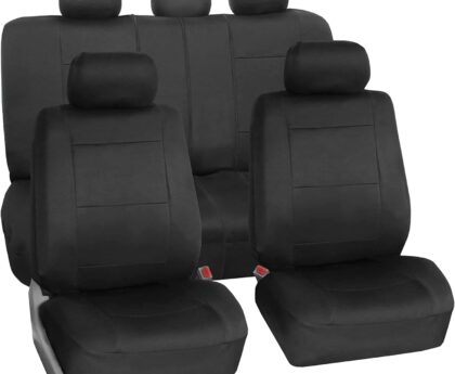 FH Group Car Seat Covers Full Set Neoprene – Universal Fit, Automotive Low Back Front Seat Covers, Airbag Compatible, Split Bench Rear Seat, Washable Seat Cover for SUV, Sedan Black