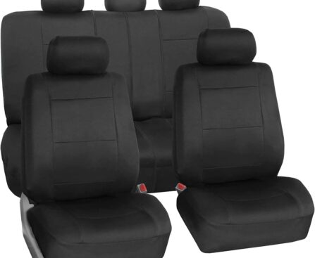 FH Group Car Seat Covers Full Set Neoprene – Universal Fit, Automotive Low Back Front Seat Covers, Airbag Compatible, Split Bench Rear Seat, Washable Seat Cover for SUV, Sedan Black