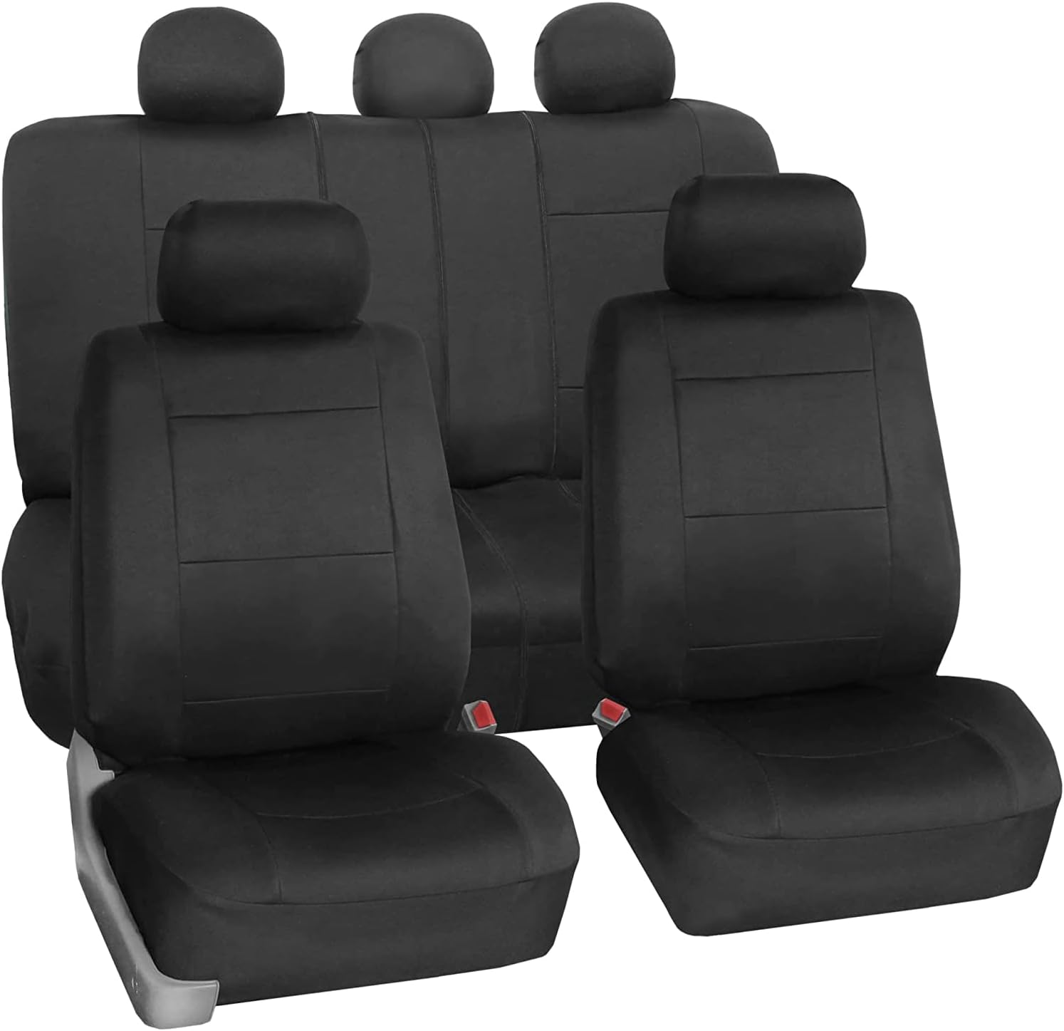 FH Group Car Seat Covers Full Set Neoprene – Universal Fit, Automotive Low Back Front Seat Covers, Airbag Compatible, Split Bench Rear Seat, Washable Seat Cover for SUV, Sedan Black