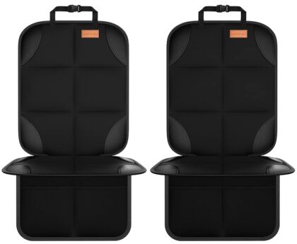 Car Seat Protector, Large Auto Protector for Child Seats with Thickest Padding and Non-Slip Backing Mesh Pockets for SUV, Sedan, Truck, Leather and Fabric – Black