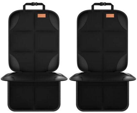 Car Seat Protector, Large Auto Protector for Child Seats with Thickest Padding and Non-Slip Backing Mesh Pockets for SUV, Sedan, Truck, Leather and Fabric – Black