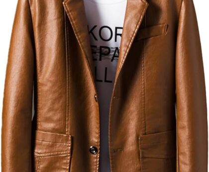 Men’s Black Faux Leather Blazer – Slim Fit, Casual, Business Casual, Size XL