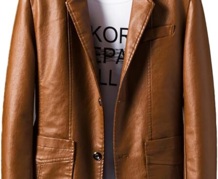 Men’s Black Faux Leather Blazer – Slim Fit, Casual, Business Casual, Size XL