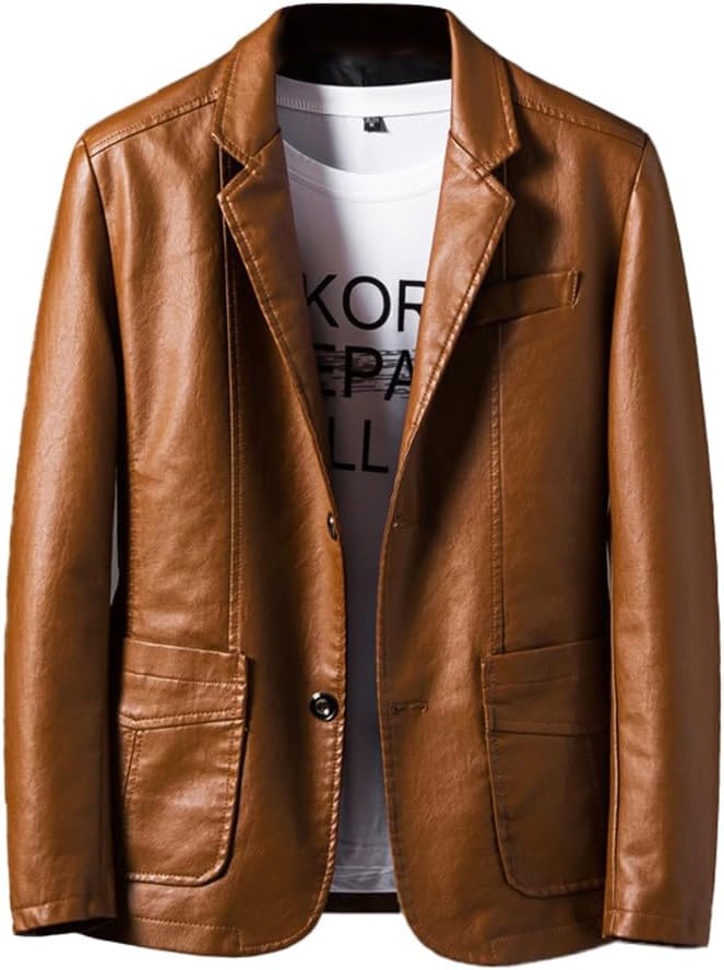 Men’s Black Faux Leather Blazer – Slim Fit, Casual, Business Casual, Size XL