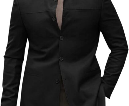 Runcati Mens Casual Suit Blazer Jacket Mandarin Collar Single Breasted Sport Coat Business Dress Coat