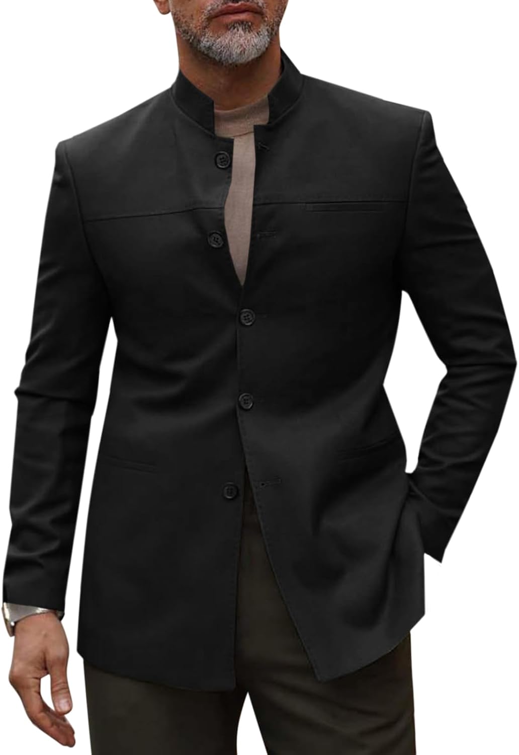 Runcati Mens Casual Suit Blazer Jacket Mandarin Collar Single Breasted Sport Coat Business Dress Coat