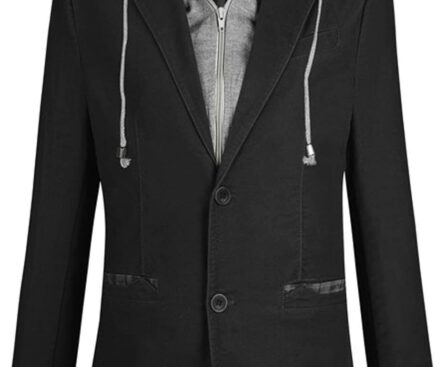 ebossy Man’s Stylish Detachable Hooded Slim 2 Button Casual Blazer Jacket