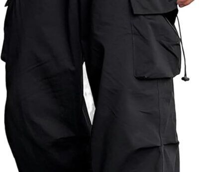 ZAFUL Flat Pocket Parachute Pants for Men Casual Baggy Cargo Pants Unisex Street Y2K Pants Drawstring Trouser