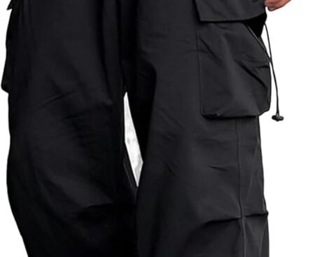 ZAFUL Flat Pocket Parachute Pants for Men Casual Baggy Cargo Pants Unisex Street Y2K Pants Drawstring Trouser