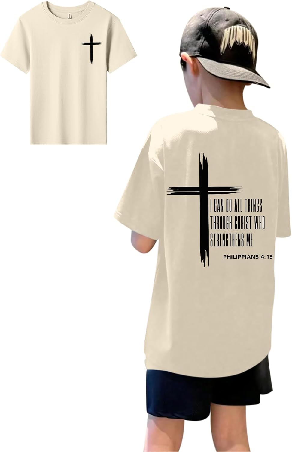 KEEVICI Boys Christian Graphic Tees God Jesus Shirts for Kids Cross Faith Bible Verse Inspirational Religious Cotton T Shirt