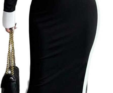 SOLY HUX Women’s Long Sleeve Square Neck Bodycon Elegant Midi Dress Pencil Cocktail Party Dresses