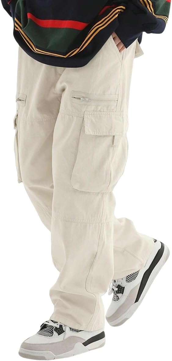 ZAFUL Men’s Wild Cargo Pants Loose Fit Y2K Pants Drawstring Casual Hiking Pants Pocket Zipper Design Straight Trousers