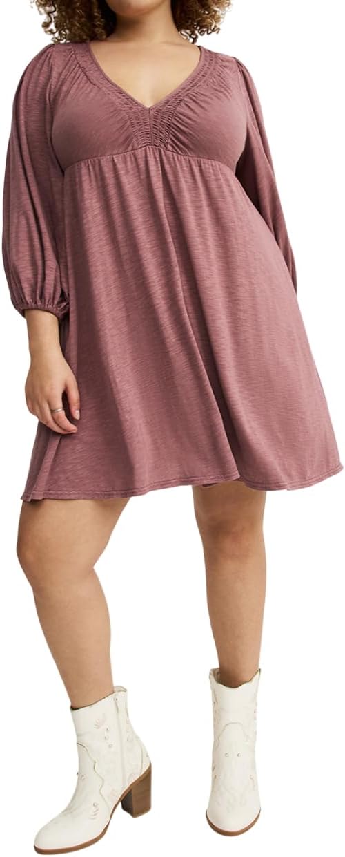 Torrid Women’s Plus Size Dress – Deep V-Neck Long Sleeve Mini Dress