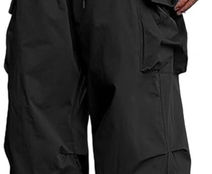 Men’s Casual Cargo Pants Elastic Waist Drawstring Street Hip Hop Trousers with Pockets