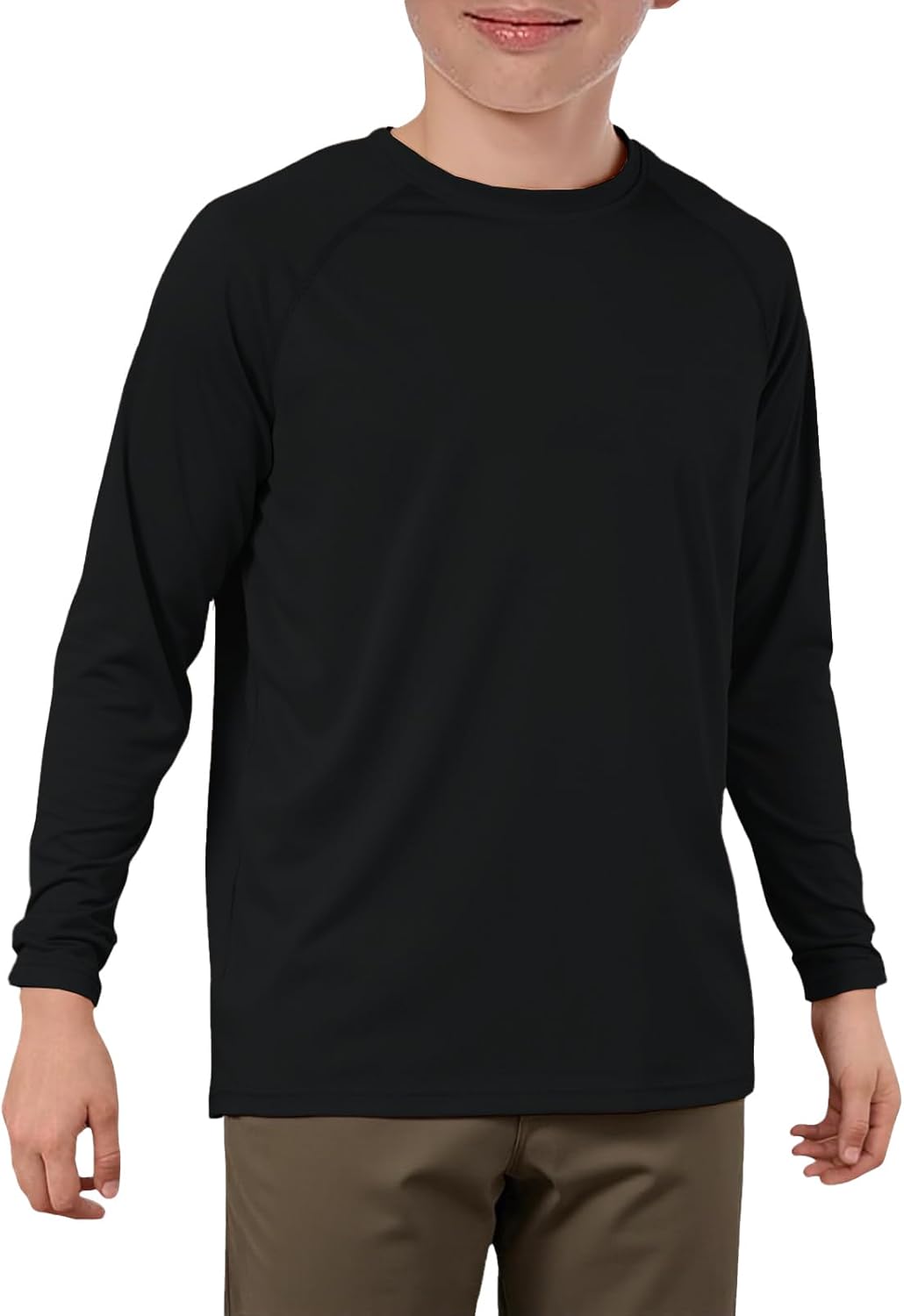 Haloumoning Boys Long Sleeve Athletic T-Shirts Kids Quick Dry Youth Performance Active Basic Tees 5-14 Years