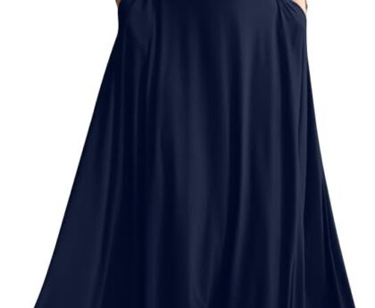 YMDUCH Women’s Casual Short Sleeve Square Neck Solid Slim Flowy Maxi Dress with Pockets