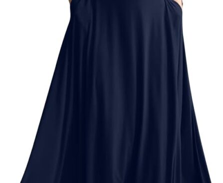 YMDUCH Women’s Casual Short Sleeve Square Neck Solid Slim Flowy Maxi Dress with Pockets