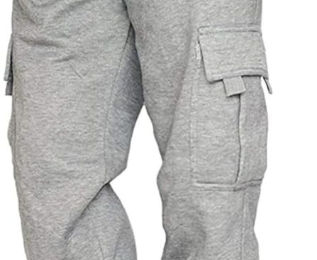 HUNGSON Mens Cargo Sweatpants Drawstring Casual Hiking Pants Joggers Athletic Trousers Cotton Loose Straight Pants for Men