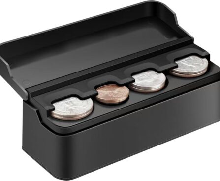 SINGARO Coin Holder for Car, Coin Change Organizer Compatible with Coins of Different Sizes, Dash-Mounted Holder Suitable for Most Cars, Trucks(Black)