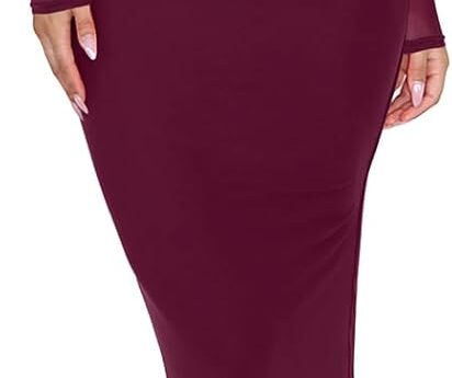 REORIA Women’s Fall Mesh Sheer Long Sleeve Wedding Guest Dress Sexy Floral Bodycon Maxi Long Dresses