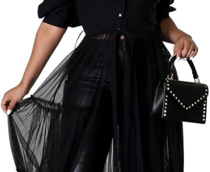 Ekaliy Women Sexy Short Sleeve Bodycon High Low Asymmetrical Ruffle Tunics Blouse Shirt Top Dress