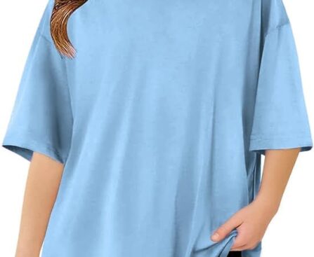 ZDC Girls Short Sleeve T Shirts Kids Summer Oversized Tops Trendy Crewneck Basic Tees 5-14 Years