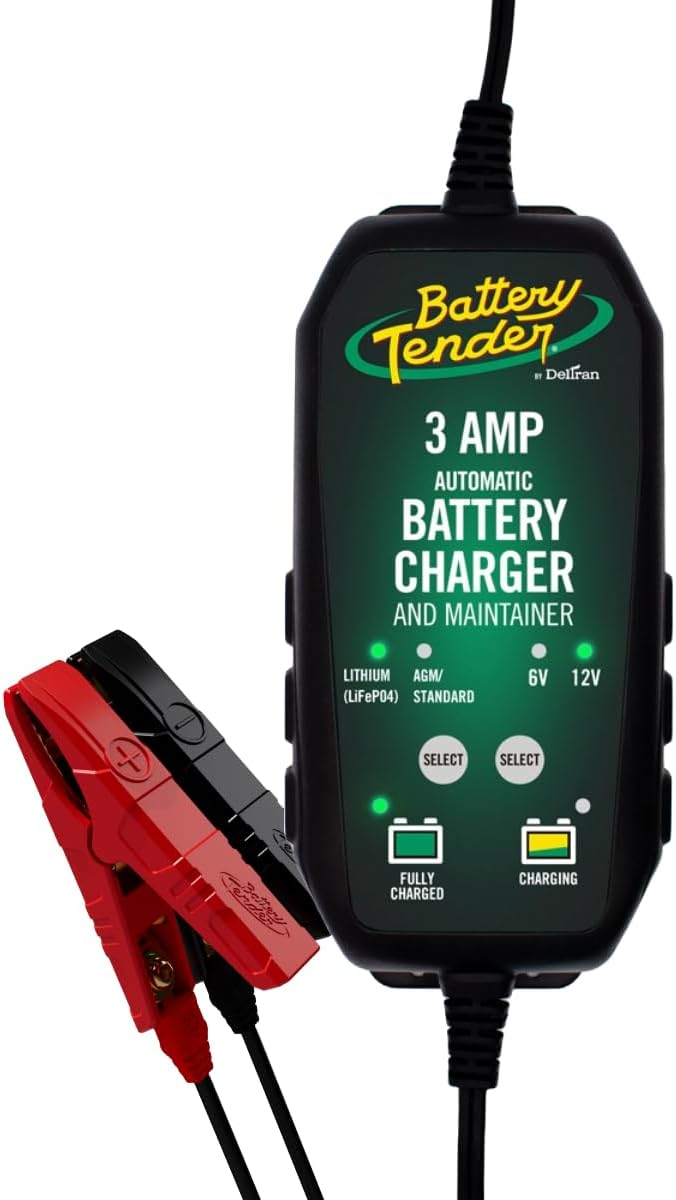 Battery Tender 3 AMP Battery Charger and Maintainer – Automotive Switchable 12V or 6V Smart Automatic for Cars SUVs and Trucks – Lead Acid, AGM, Gel, & Lithium Battery Charger – 022-0202-COS