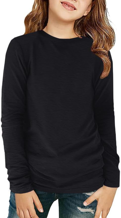 ZDC Girls Long Sleeve T Shirts Kids Crewneck Fall Winter Tops Basic Tees 5-14 Years