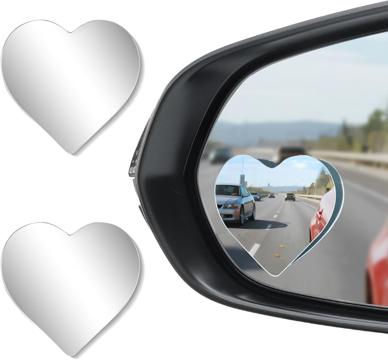 LivTee Blind Spot Mirrors, Heart Shaped HD Glass Frameless Convex Rear View Mirrors, Wide Angle Adjustable Stick for Side Mirror, Automotive Exterior Accessories for Car, SUV & Trucks, Pack of 2