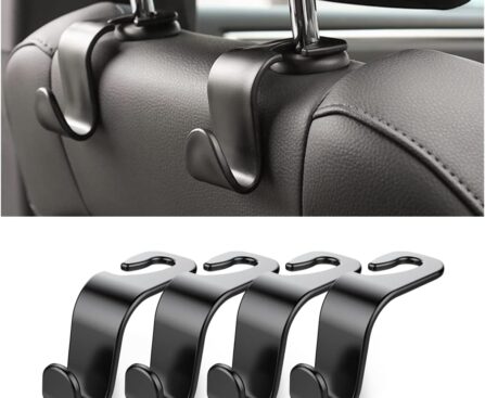 Car Back Seat Headrest Hooks, 4 Pack Black Stylish Back Seat Hanger for Car Handbag Clothes Coats Grocery Bags, Car Interior Accessories (Black2)