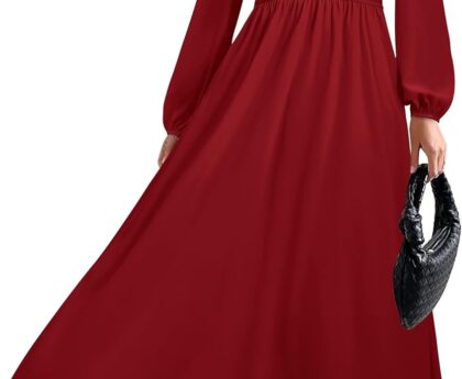 PRETTYGARDEN Womens Long Sleeve Maxi Dress 2025 Fall Trendy Elegant V Neck Flowy Wedding Guest Holiday Formal Long Dresses