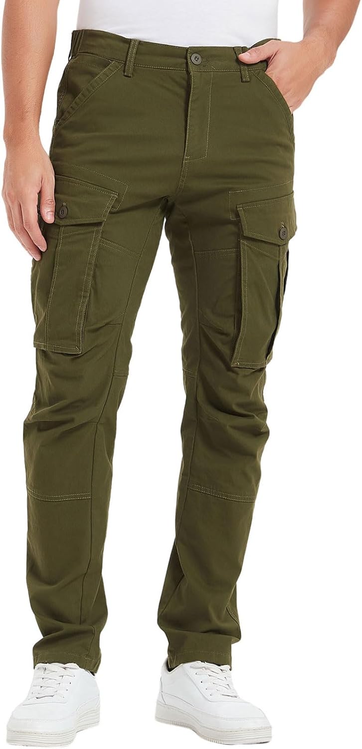 Plaid&Plain Men’s Cargo Pants Slim Fit with Articulated Knees